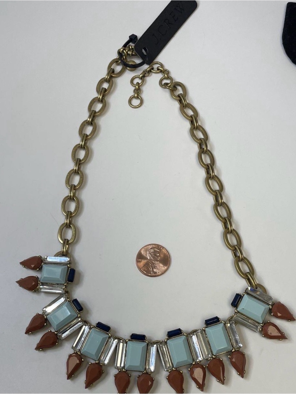 NWT J.Crew Chunky Geometric Statement Bib Necklace Turquoise Terracotta 2630 - Picture 2 of 4